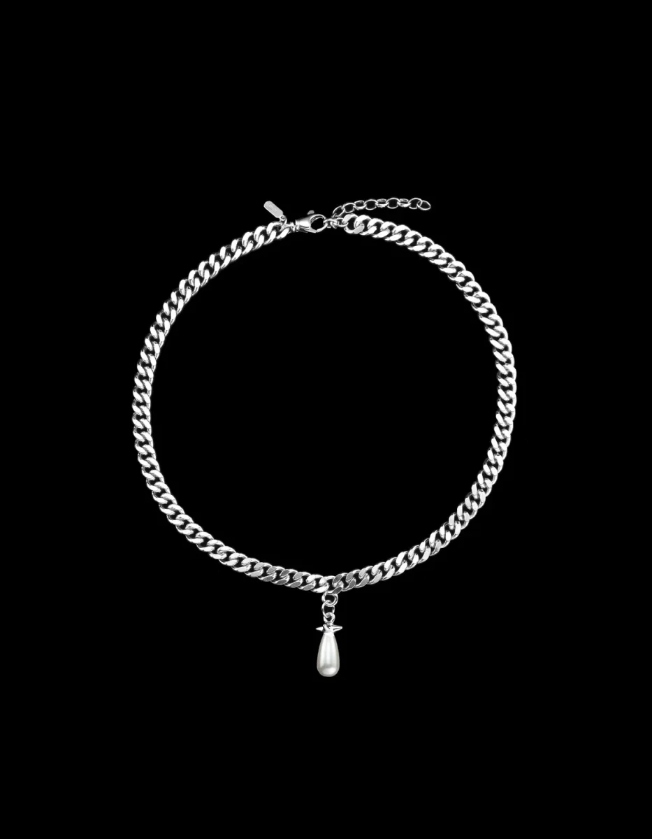 CHUNKY CHAIN DROP PEARL NECKLACE